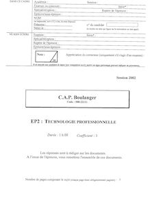 Technologie professionnelle 2002 CAP Boulanger