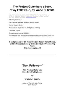 "Say Fellows—" - Fifty Practical Talks with Boys on Life s Big Issues