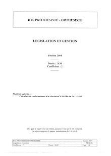 Btsproth 2004 legislation et gestion