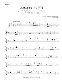 Partition flûte 1, 6 Trio sonates, Sonates en trio pour trois flûtes traversières sans basse par Joseph Bodin de Boismortier