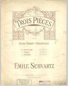 Partition couverture couleur, 3 pièces pour Piano Trio, Schvartz, Émile