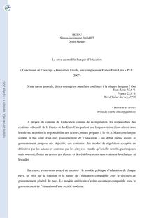 [halshs-00141563, v1] La crise du modèle français d éducation
