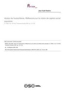 Autour de l autochtonie. Réflexions sur la notion de capital social populaire - article ; n°63 ; vol.16, pg 121-143