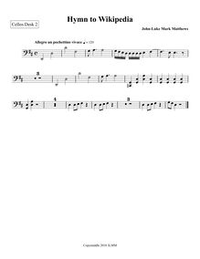 Partition violoncelles, Desk 2, Hymn to Wikipedia, D major, Matthews, John-Luke Mark