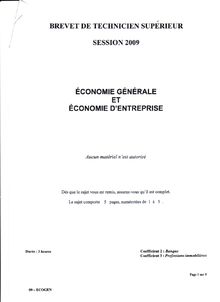 Economie générale et économie d entreprise 2009 BTS Banque