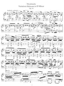 Partition complète, Variations Sérieuses, Op.54, Mendelssohn, Felix par Felix Mendelssohn