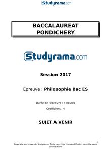 Sujet Bac ES 2017 Pondichéry  - Philosophie