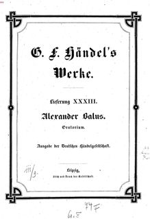Partition complète, Alexander Balus, Handel, George Frideric par George Frideric Handel