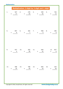 Multiplication: 3-Digit By 2- And 1- Digit