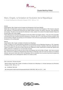 Marx, Engels, la fondation et l évolution de la République - article ; n°1 ; vol.291, pg 1-12