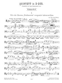 Partition violoncelle 1, corde quintette en D, Quintett in D-Dur