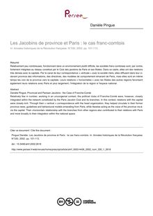 Les Jacobins de province et Paris : le cas franc-comtois - article ; n°1 ; vol.330, pg 101-113