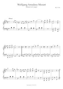 Partition , Minuet en G major, 8 menuets, Various, Mozart, Wolfgang Amadeus par Wolfgang Amadeus Mozart