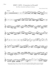 Partition hautbois Solo, clavecin Concerto, D minor, Bach, Johann Sebastian