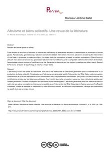Altruisme et biens collectifs. Une revue de la littérature - article ; n°4 ; vol.51, pg 789-811