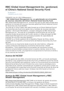 RBC Global Asset Management Inc. gestionará el China s National Social Security Fund
