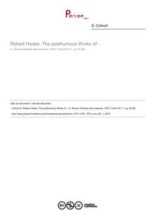 Robert Hooke, The posthumous Works of -  ; n°1 ; vol.25, pg 87-88