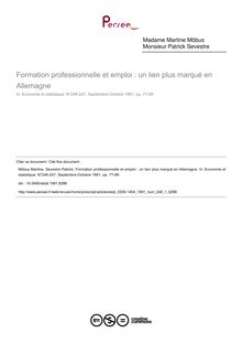 Formation professionnelle et emploi : un lien plus marqué en Allemagne - article ; n°1 ; vol.246, pg 77-89