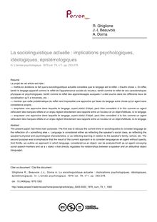 La sociolinguistique actuelle : implications psychologiques, idéologiques, épistémologiques - notecritique ; n°1 ; vol.79, pg 253-278