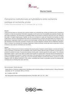Compromis institutionnels et hybridations entre recherche publique et recherche privée - article ; n°1 ; vol.79, pg 191-212
