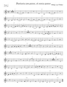 Partition ténor viole de gambe 1, aigu clef, Fantasia con pause, et senza pause