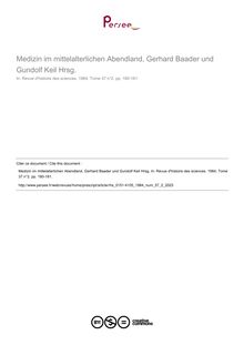 Medizin im mittelalterlichen Abendland, Gerhard Baader und Gundolf Keil Hrsg.  ; n°2 ; vol.37, pg 180-181
