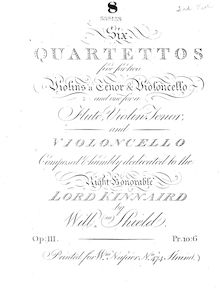 Partition violon 2, Six quartettos, five pour two violons, a ténor & violoncelle et one pour a flûte, violon, ténor, et violoncelle