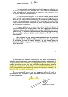 Lettre de F.Hollande mettant en garde B.Campaoré 