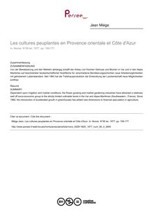 Les cultures peuplantes en Provence orientale et Côte d Azur - article ; n°3 ; vol.95, pg 159-177