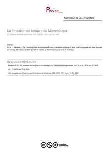 La fondation de l empire du Monomotapa. - article ; n°54 ; vol.14, pg 211-236