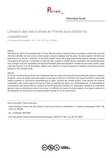 L érosion des sols cultivés en France sous l action du ruissellement  - article ; n°537 ; vol.96, pg 529-556
