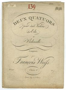 Partition parties complètes, 2 corde quatuors, Op.8, Weiss, Franz