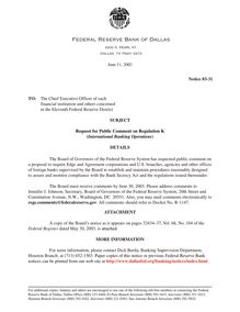 Request for Public Comment on Regulation K (International Banking  Operations) - District Notice 03-