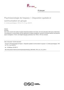 Psychosociologie de l espace. I. Disposition spatiale et communication en groupe - article ; n°2 ; vol.75, pg 549-573