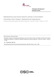 Neotectonics and recent seismic activity in the Eastern Corinthian Gulf, Greece. Geotechnical implications. - article ; n°3 ; vol.26, pg 171-180