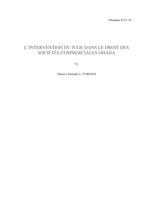 L'intervention du juge dans le droit des sociétés commerciales et du groupement d'intérêt économique OHADA