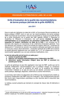 Attribution du label de la HAS à des recommandations de bonne pratique - Grille d'évaluation de la qualité des RBP - AGREE II