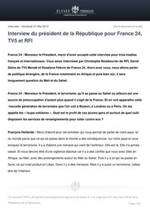 Interview du président de la République pour France 24, TV5 et RFI 