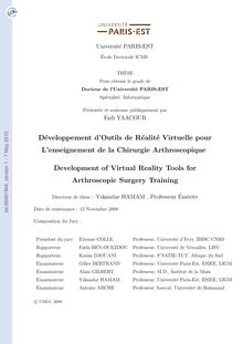 Développement d outils de réalité virtuelle pour l enseignement de la chirurgie arthroscopique, Development of virtual reality tools for arthroscopic surgery training