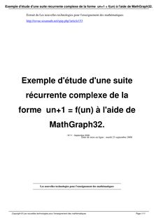 Exemple d étude d une suite récurrente complexe de la forme  un+1 = f (un) à l aide de MathGraph32