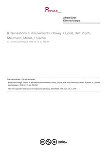 Sensations et mouvements. Dowey, Duprat, Holt, Koch, Meumann, Miïller, Truschel - compte-rendu ; n°1 ; vol.16, pg 390-394