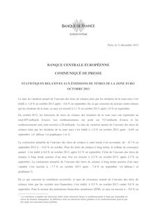 BANQUE CENTRALE EUROPÉENNE : STATISTIQUES RELATIVES AUX ÉMISSIONS DE TITRES DE LA ZONE EURO (OCTOBRE 2013)
