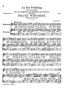Partition complète, An den Frühling, D.283, To Spring, F major, Schubert, Franz