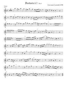 Partition ténor viole de gambe, octave aigu clef, fantaisies pour 2 violes de gambe par Giovanni Giacomo Gastoldi