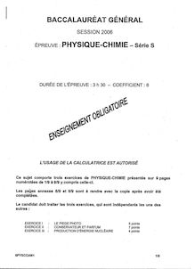 Physique - Chimie 2006 Scientifique Baccalauréat général