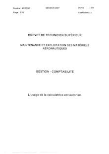 Gestion - comptabilité 2007 BTS Maintenance matériels aéronautiques