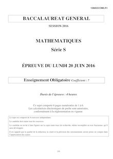 Baccalauréat Mathématiques 2016 - Série S, obligatoire 