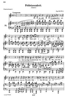 Partition , Feldeinsamkeit (F major, original key), 6 chansons, Brahms, Johannes