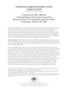 public comment from Mary Munson, Director of the Marine Program at the  National Parks Conservation 