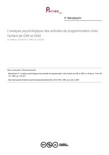 L analyse psychologique des activités de programmation chez l enfant de CMI et CM2 - article ; n°2 ; vol.38, pg 213-221
